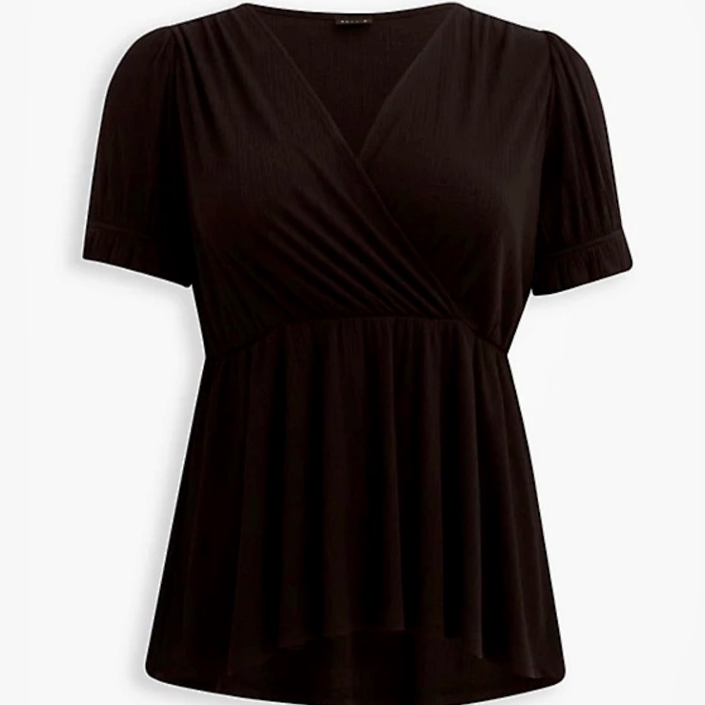 TORRID RIBBED SURPLICE PEPLUM TOP Size 2 (18-20) NWT Black